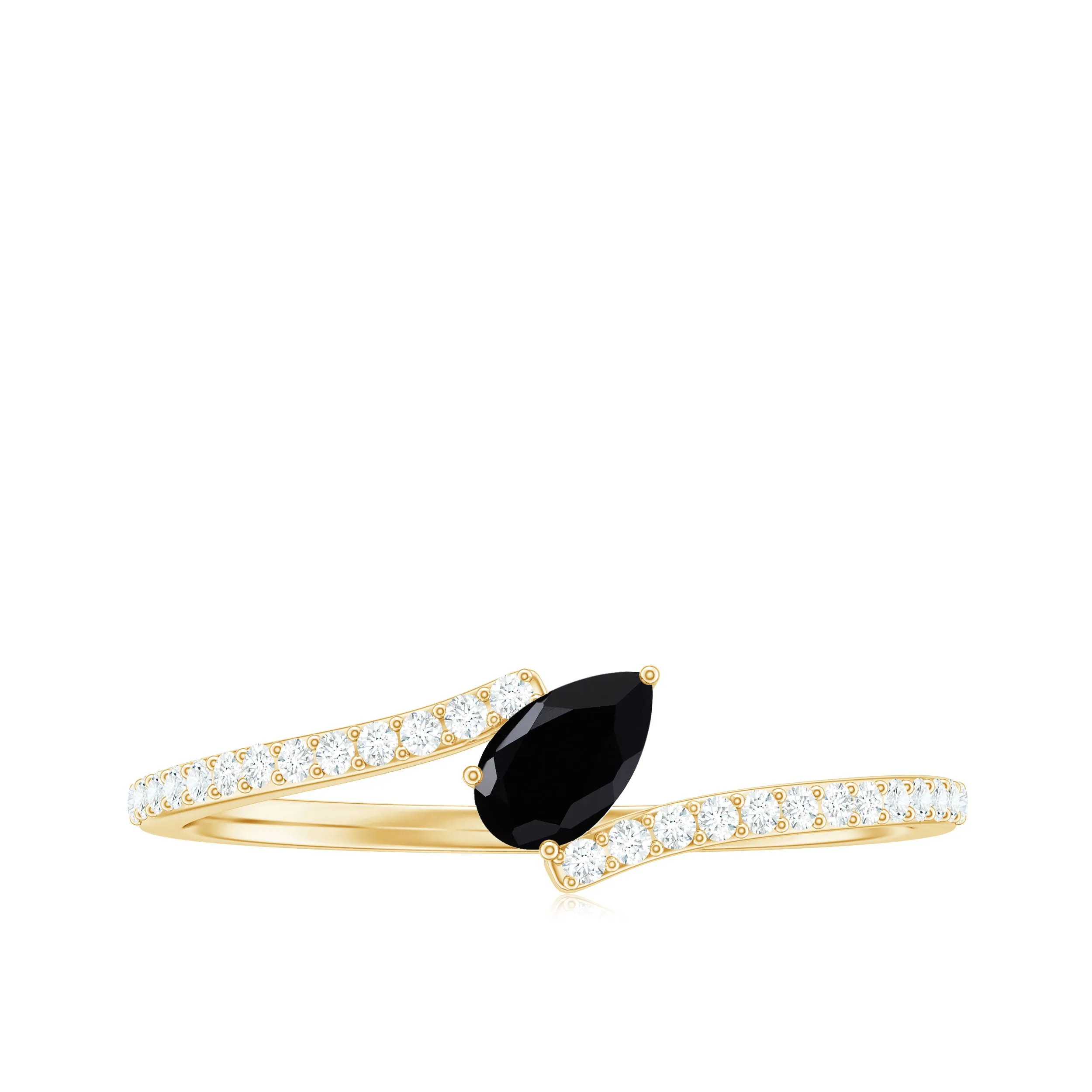 Tilted Pear Shape Black Onyx and Diamond Bypass Promise Ring