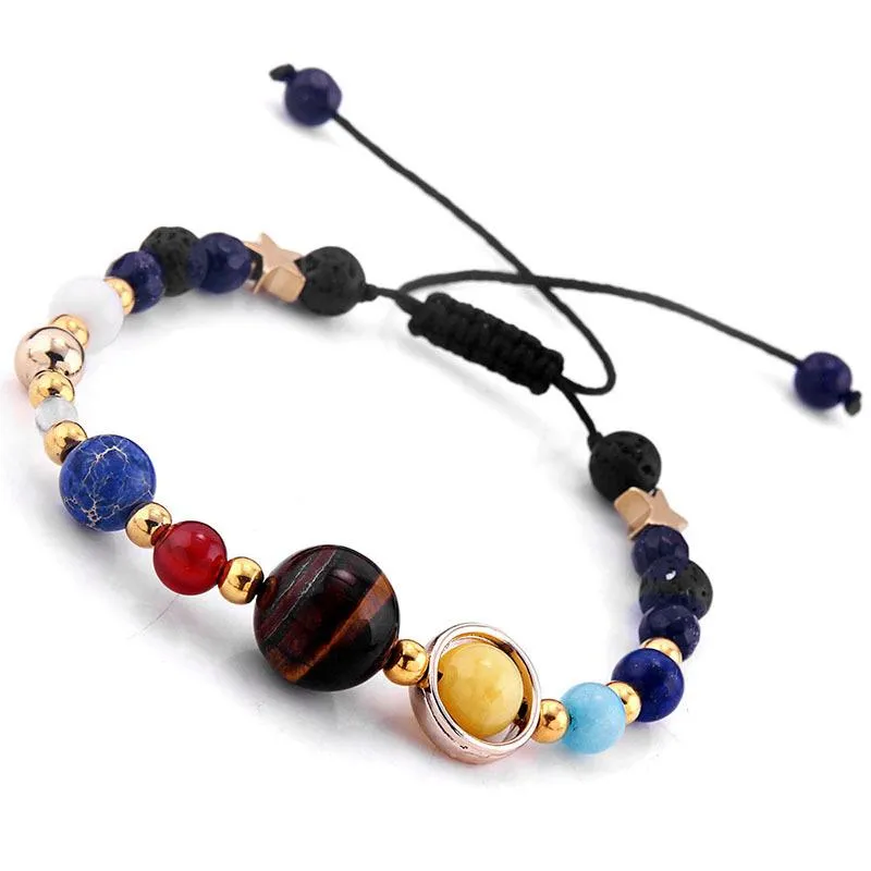 Universe Galaxy Solar System Natural Stone Beads Adjustable Bracelet