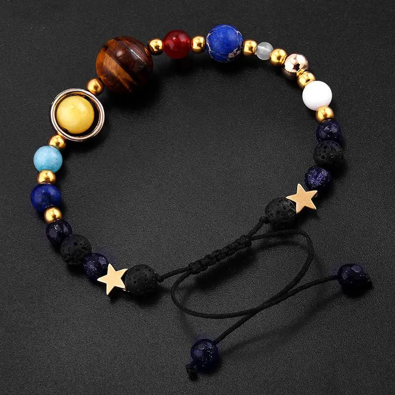 Universe Galaxy Solar System Natural Stone Beads Adjustable Bracelet