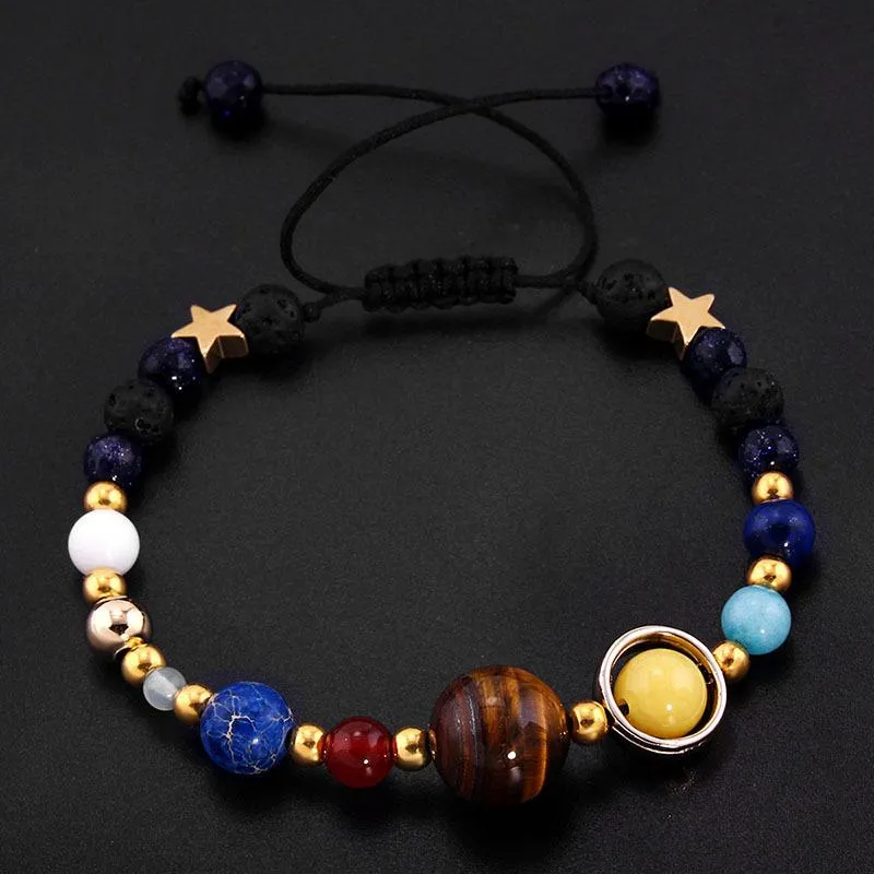 Universe Galaxy Solar System Natural Stone Beads Adjustable Bracelet