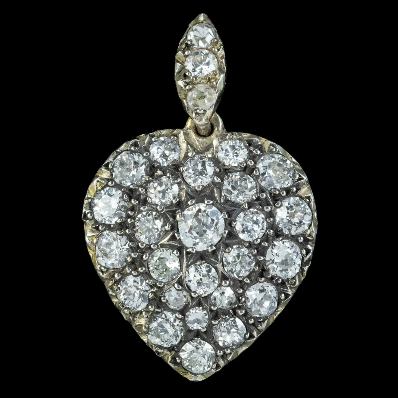 Victorian Style Diamond Heart Pendant Silver 18ct Gold 2ct Of Diamond