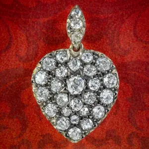 Victorian Style Diamond Heart Pendant Silver 18ct Gold 2ct Of Diamond