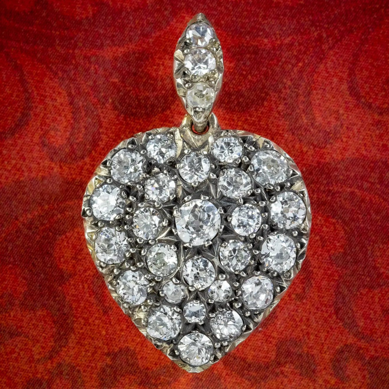 Victorian Style Diamond Heart Pendant Silver 18ct Gold 2ct Of Diamond