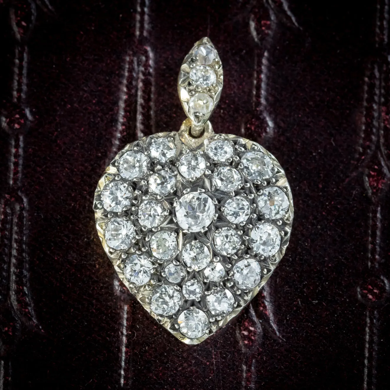 Victorian Style Diamond Heart Pendant Silver 18ct Gold 2ct Of Diamond