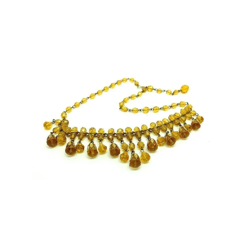 Vintage 1940's Amber Orange Glass Beaded Necklace