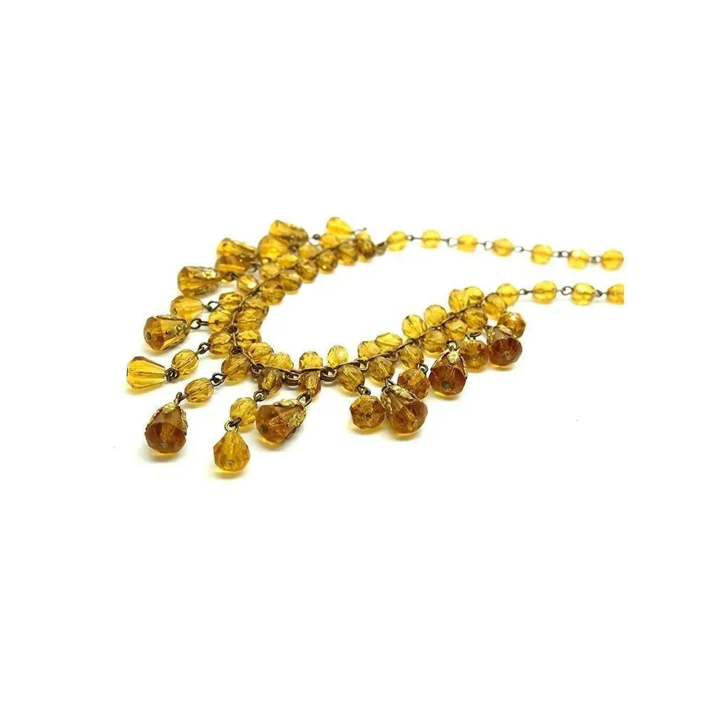 Vintage 1940's Amber Orange Glass Beaded Necklace