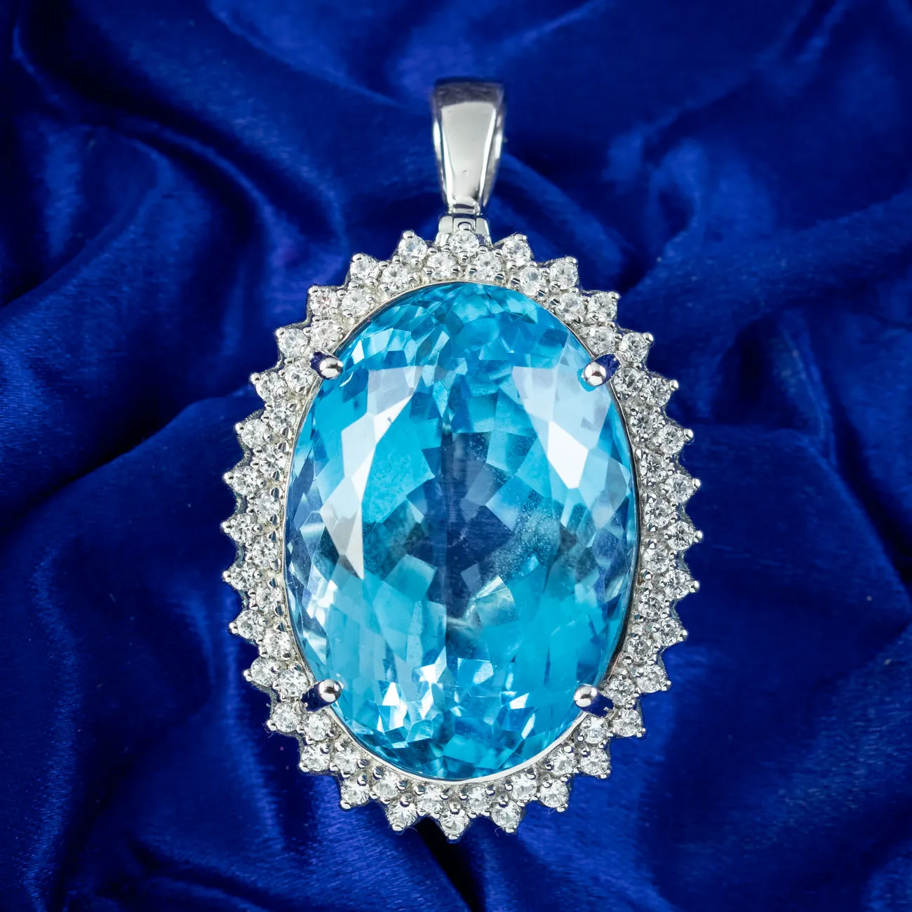 Vintage Blue Topaz White Zircon Pendant 47ct Topaz