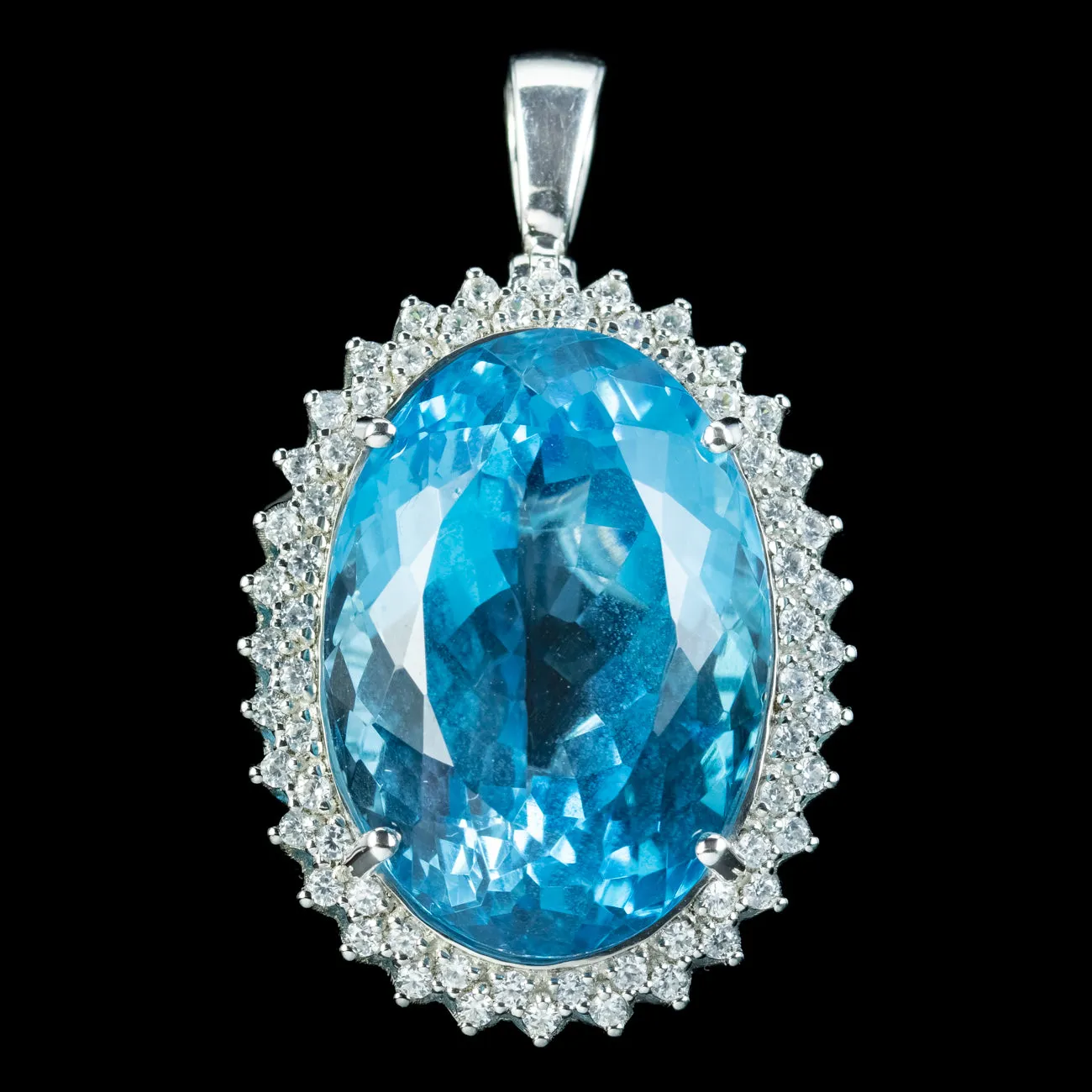 Vintage Blue Topaz White Zircon Pendant 47ct Topaz