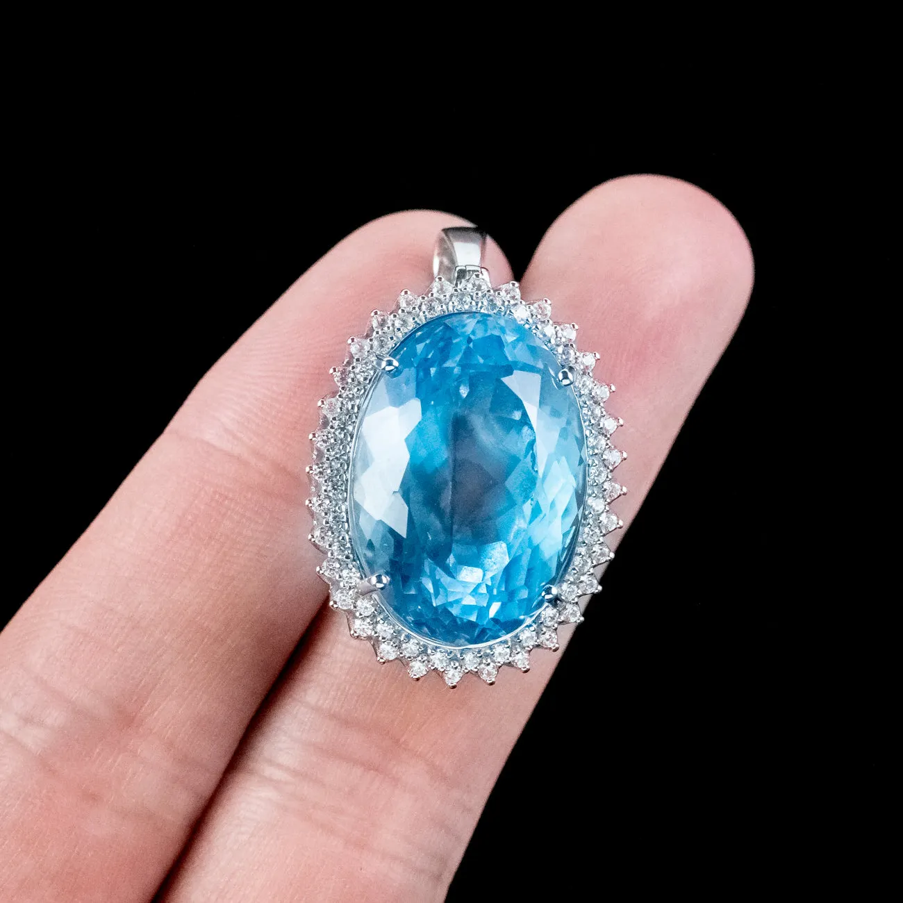 Vintage Blue Topaz White Zircon Pendant 47ct Topaz