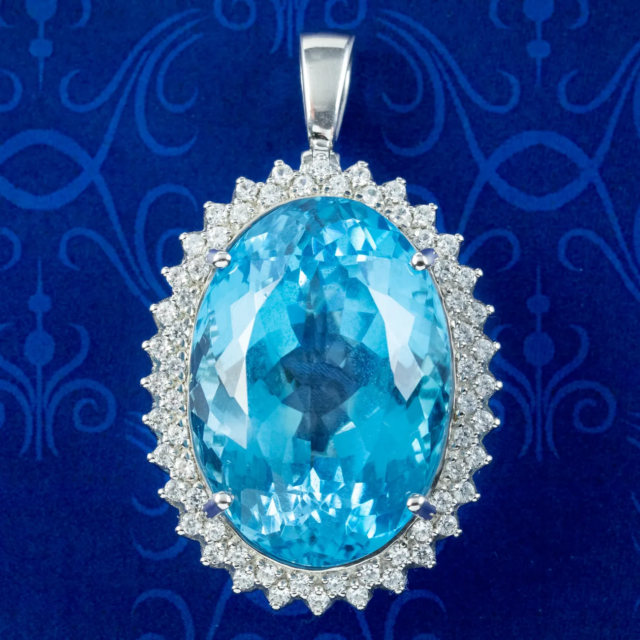 Vintage Blue Topaz White Zircon Pendant 47ct Topaz