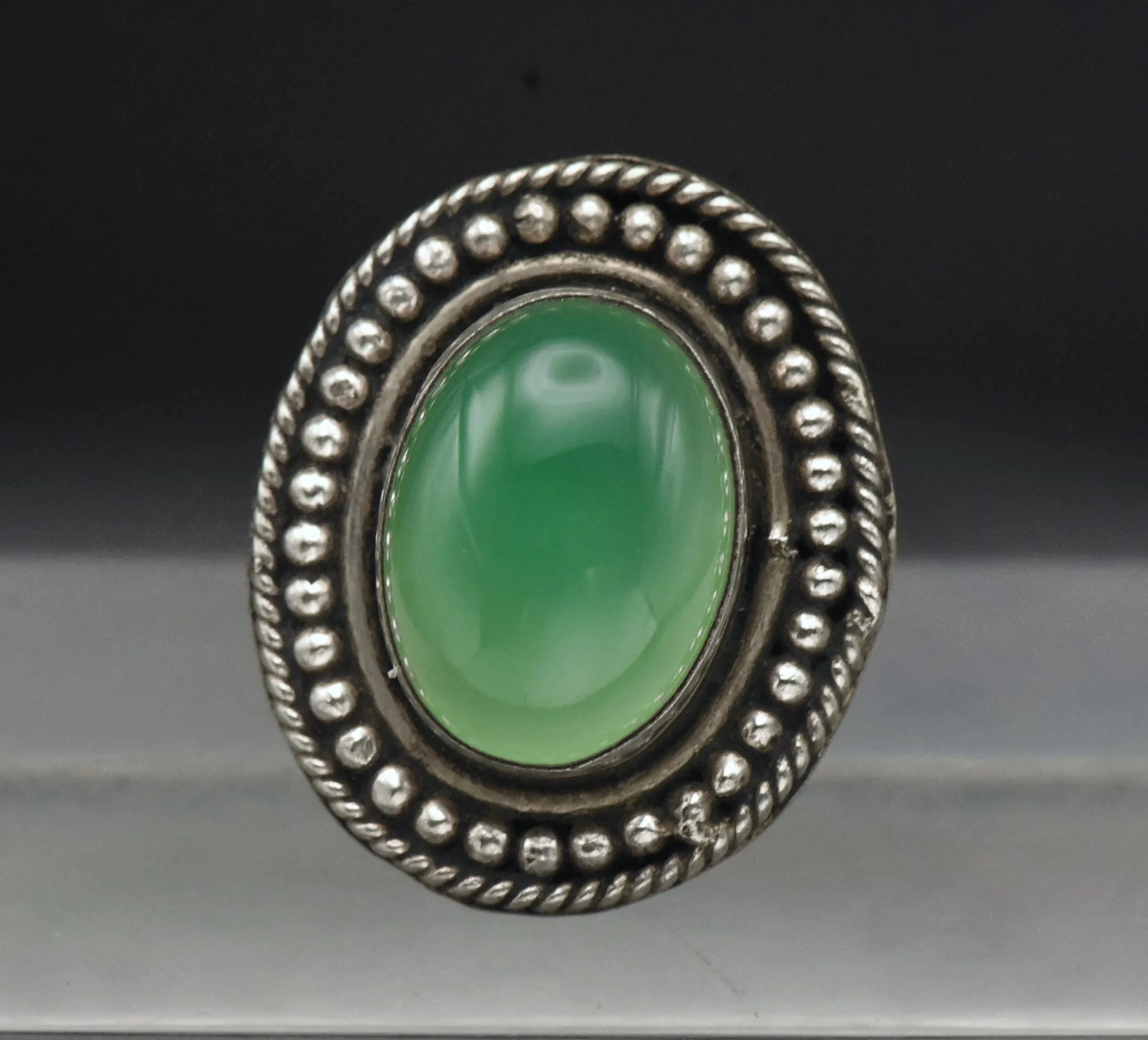 Vintage Handmade Green Onyx Ring - Size 8.25