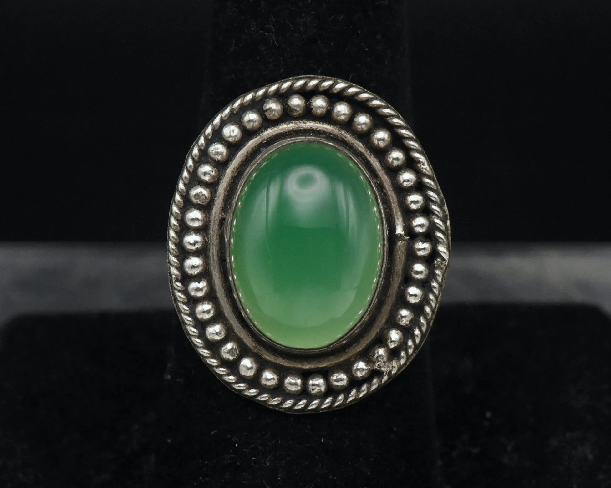 Vintage Handmade Green Onyx Ring - Size 8.25