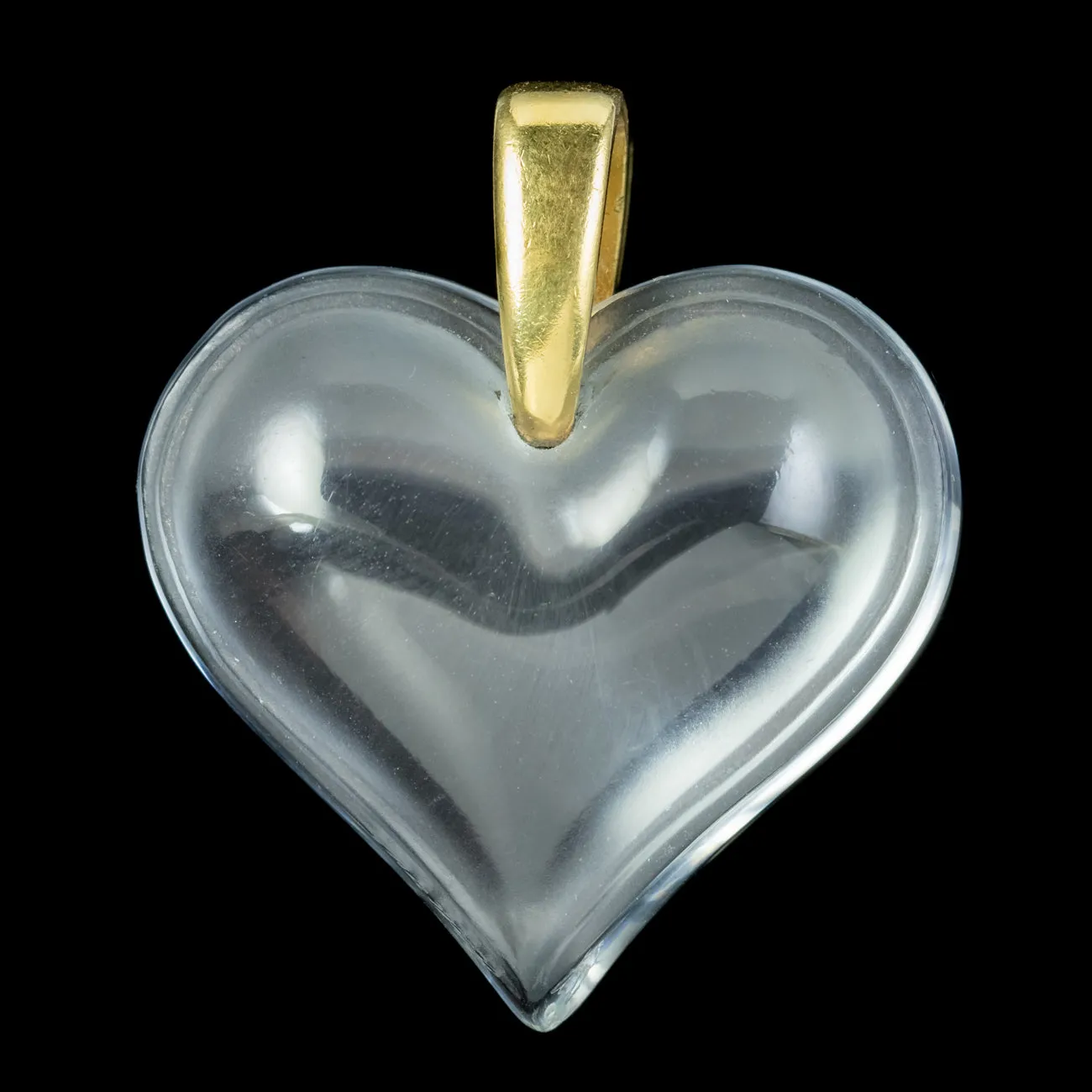 Vintage Lalique French Glass Heart Pendant 18ct Gold Loop