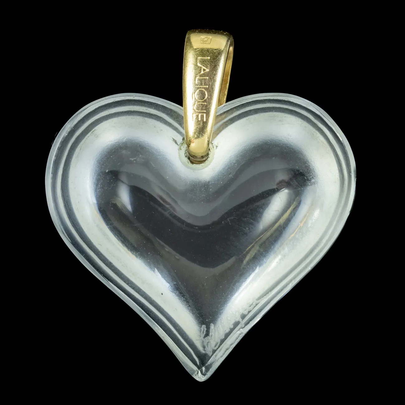 Vintage Lalique French Glass Heart Pendant 18ct Gold Loop