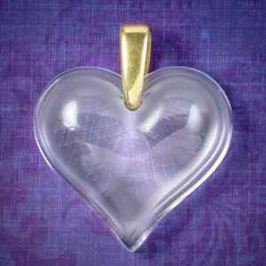 Vintage Lalique French Glass Heart Pendant 18ct Gold Loop