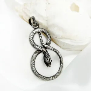 Vintage Serpent Snake with Onyx Eyes Sterling Silver Pendant