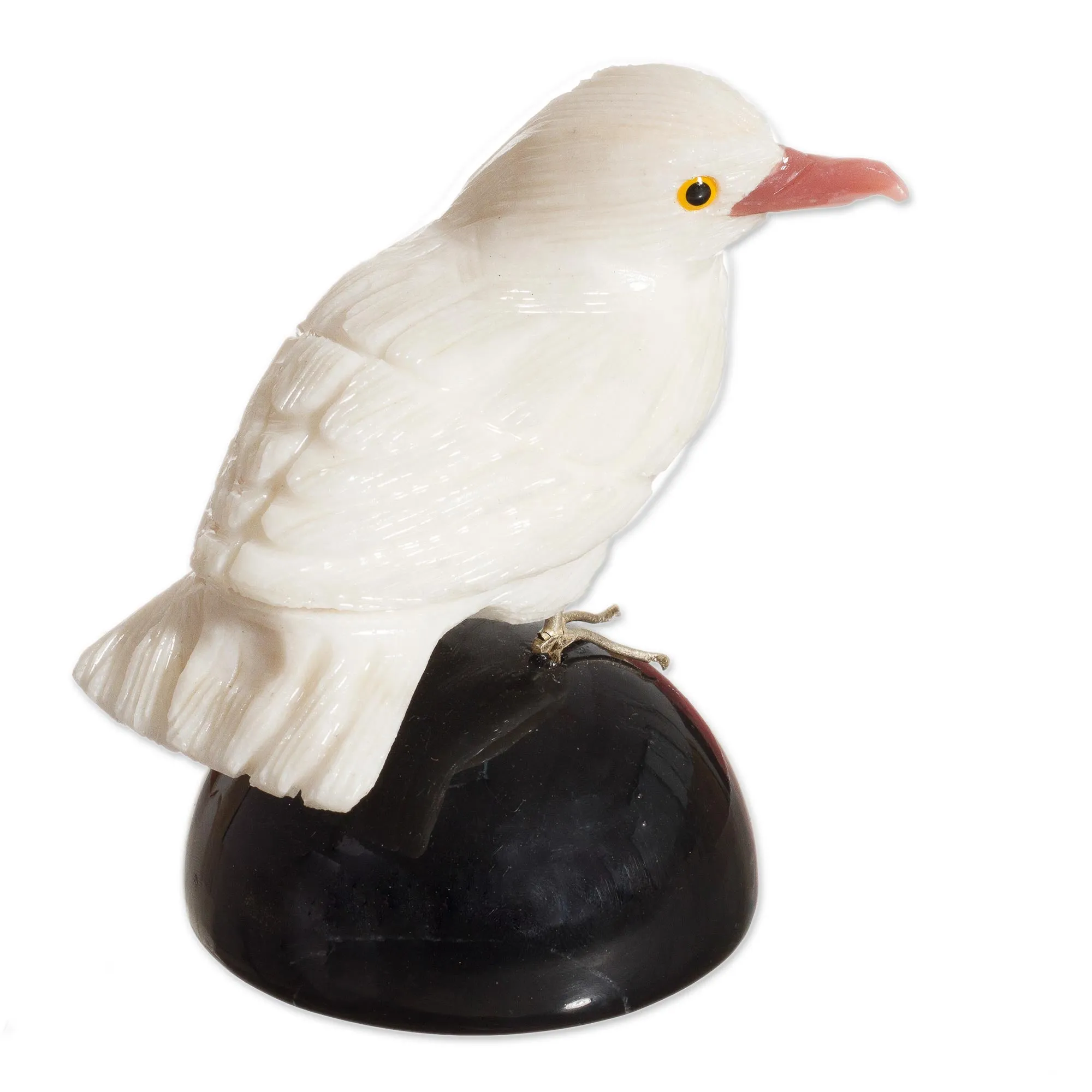 White and Black Onyx Gemstone Bird Sculpture from Peru - Bird of Peace | NOVICA