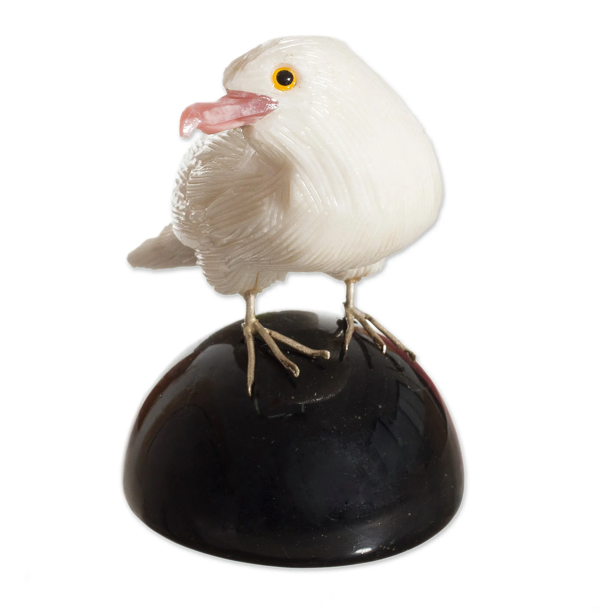 White and Black Onyx Gemstone Bird Sculpture from Peru - Bird of Peace | NOVICA