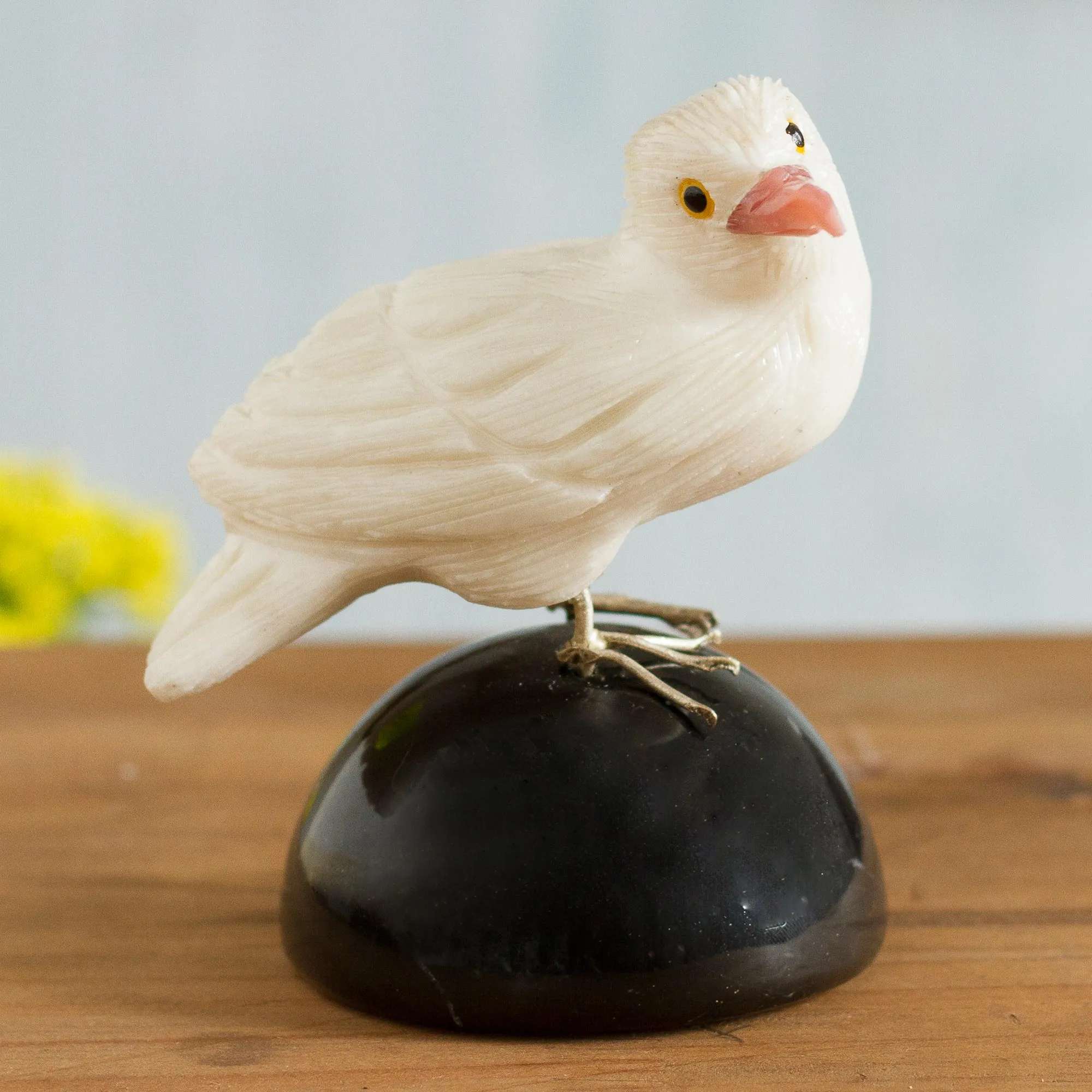 White and Black Onyx Gemstone Bird Sculpture from Peru - Bird of Peace | NOVICA