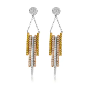 White, Yellow & Rose Gold Diamond Dangle Bar Earrings