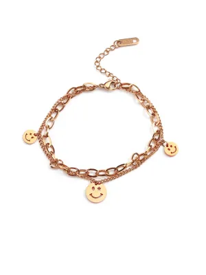 Yellow Chimes Charm Bracelet for Women Rose Gold-Plated Stainless Steel Link Chain Smiley Charm Bracelet For Women and Girls