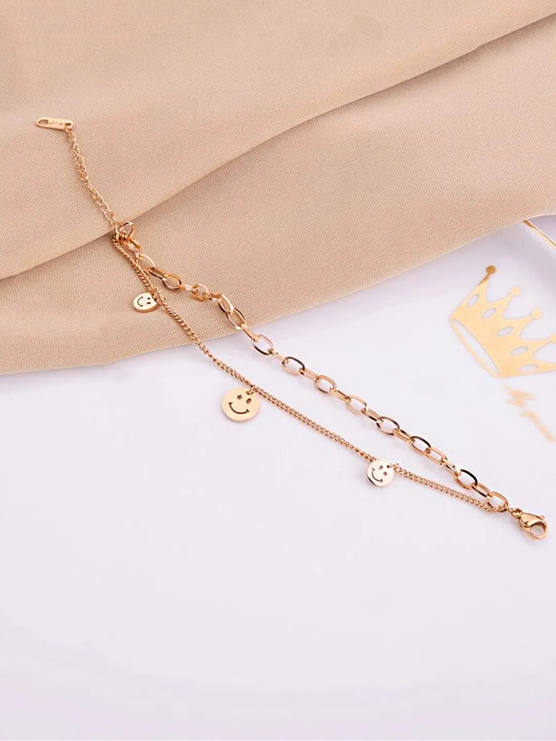 Yellow Chimes Charm Bracelet for Women Rose Gold-Plated Stainless Steel Link Chain Smiley Charm Bracelet For Women and Girls