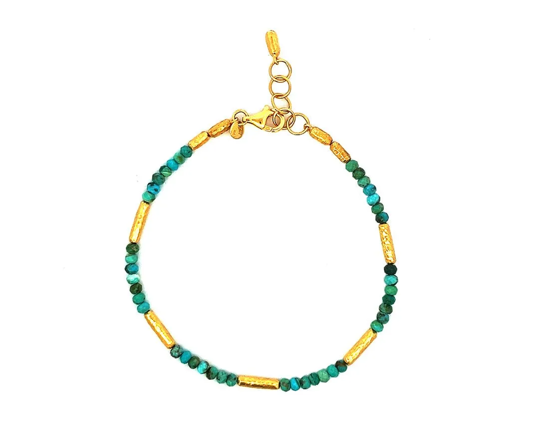 Yellow gold bead bracelets with lapis lazuli, diamonds and turquois